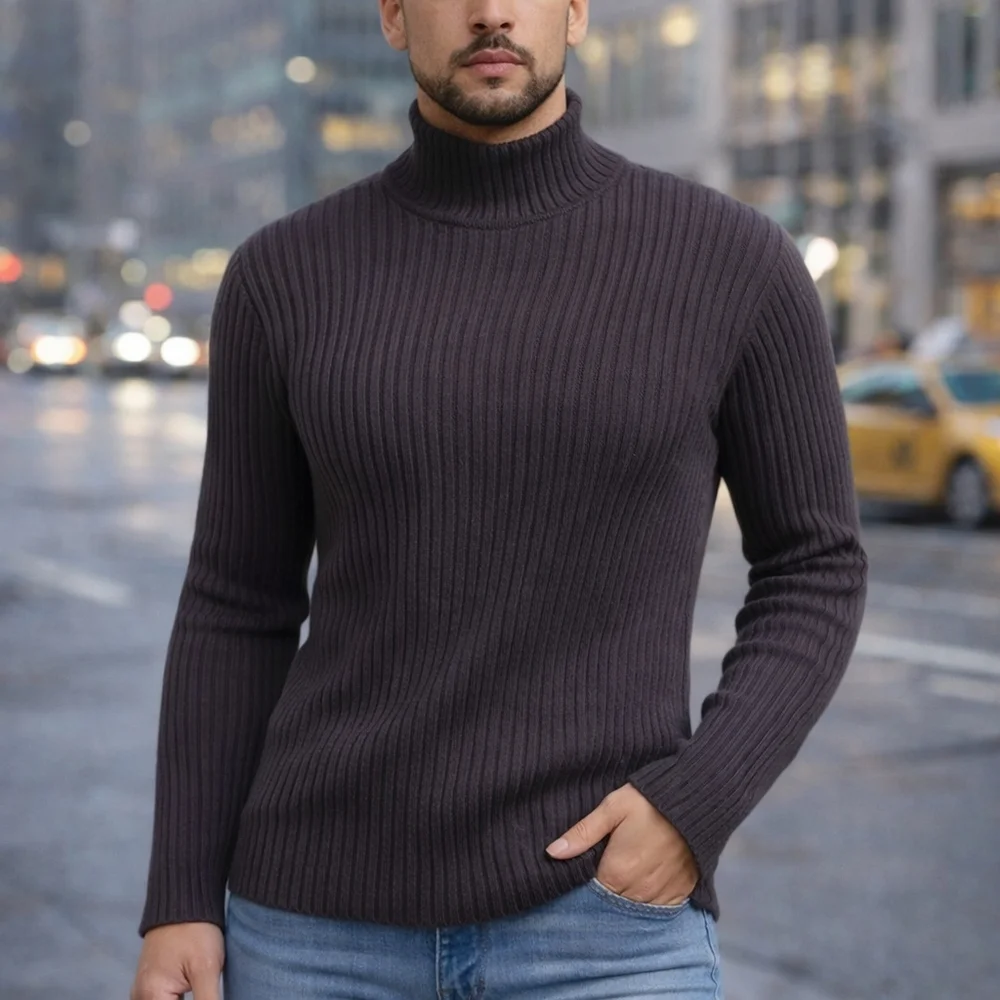 Alfani Men’s Ribbed Turtleneck Sweater Dark Brown XL New With Tags